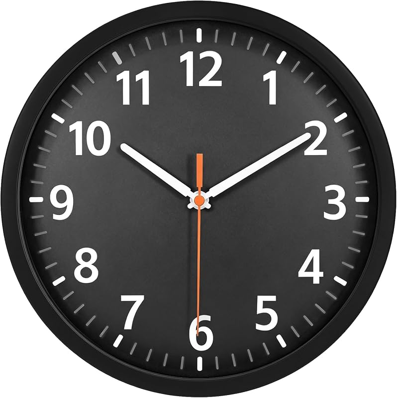 8" Small Wall Clock, Battery Operated Clock for Bedroom Living Room | Quartz Analog Clock with ABS Frame & Large Numbers, Ideal Silent Wall Clock for Kitchen Classroom Home Office Hotel, Black