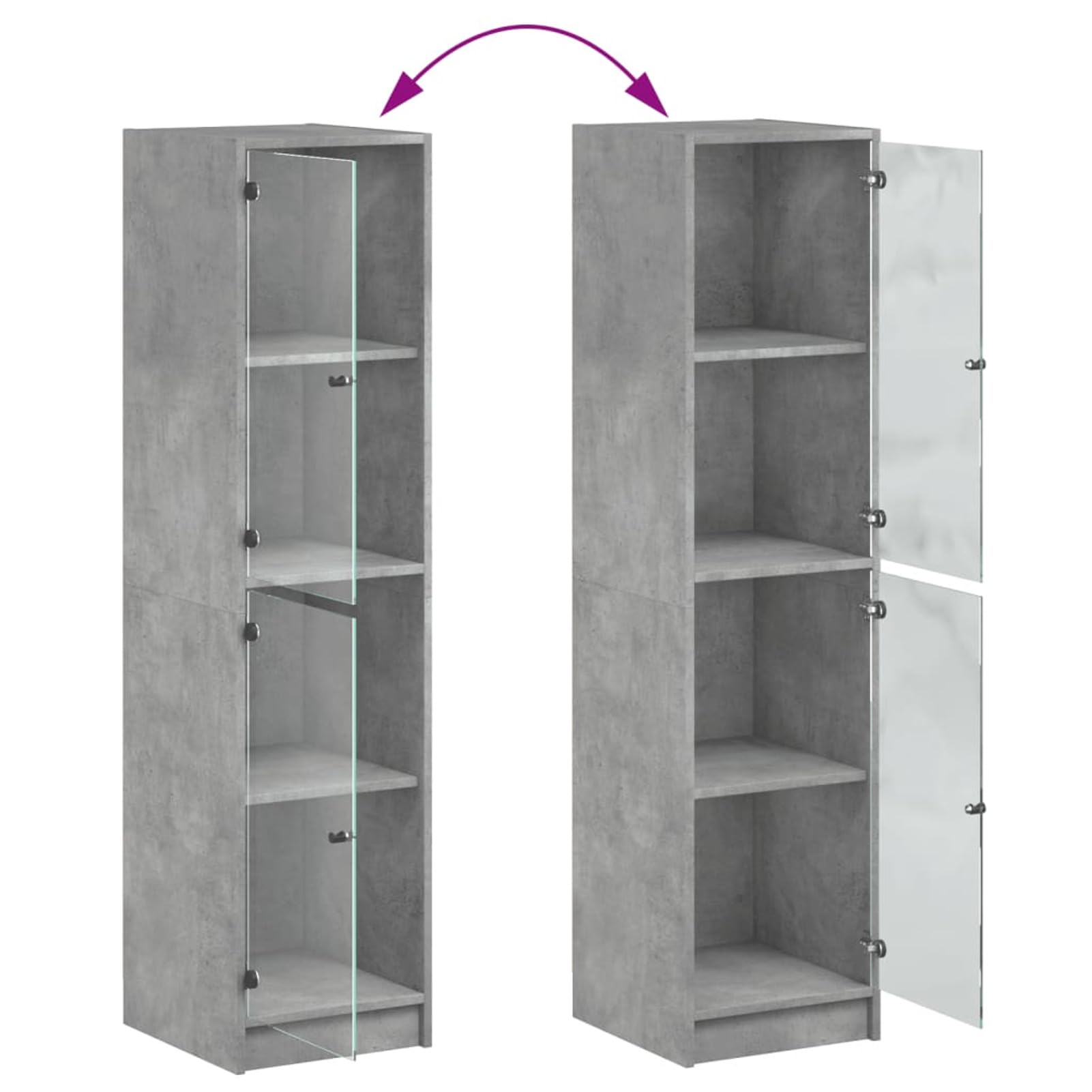 Homgoday Highboard mit Glastüren Betongrau 35x37x142 cm Hochschrank Buffetschrank Hochschrank Wohnzimmermöbel Konsolenschrank Display Freistehend Aufbewahrungseinheit Möbel
