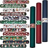 Lewtemi 24 Pcs Christmas Wrapping Paper Roll Holder Clips, 8.7 x 1.2 in Holiday Gift Wrap Gadgets Flip Paper Holder Slap Bands Metal Clamps Strips 12 Designs for Xmas Poster Storage Organize(Cute)