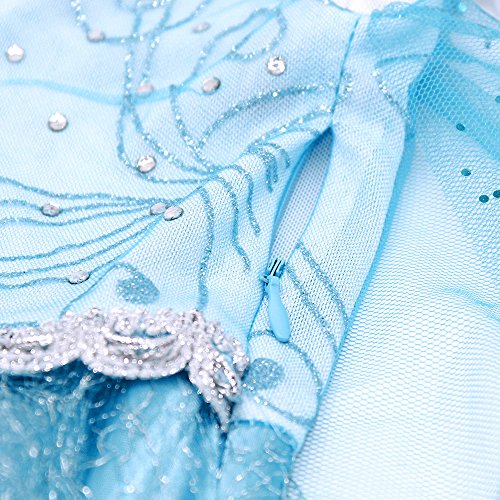 Henzworld Girls Dresses Costume Dress Up Cape Princess Birthday Party Cosplay Outfits Mesh Long Sleeve Jewelry Gloves Hair Wig Grips Accessories Set Patchwork Blue Kids 3-4 Years #TOP6