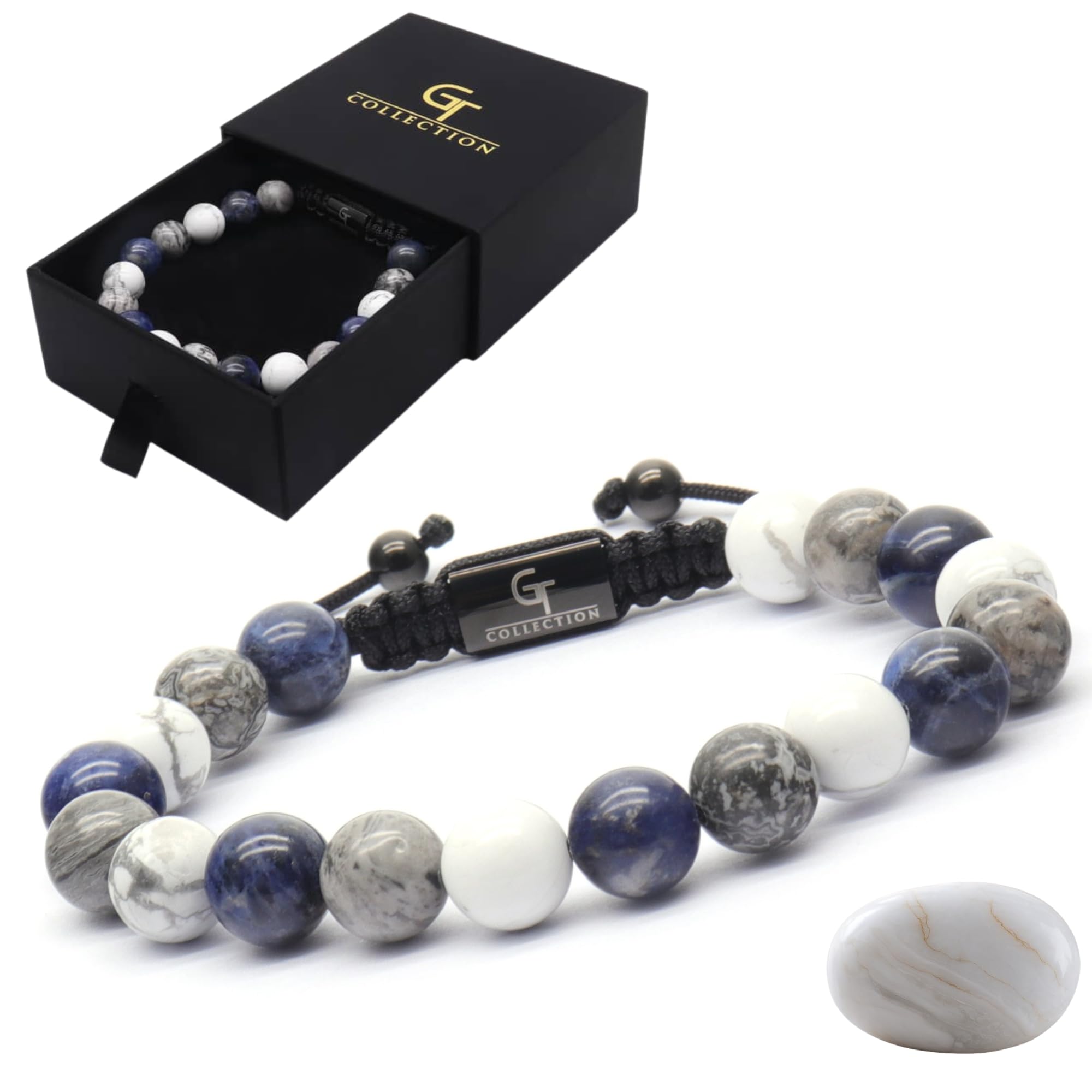 GT collection Perlenarmband für Herren | Geschenk für Männer | Einheitsgröße | Wird wegen seiner erdenden Wirkung verwendet | 100% natürlich | Verstellbares Armband für Männer mit Edelsteinen