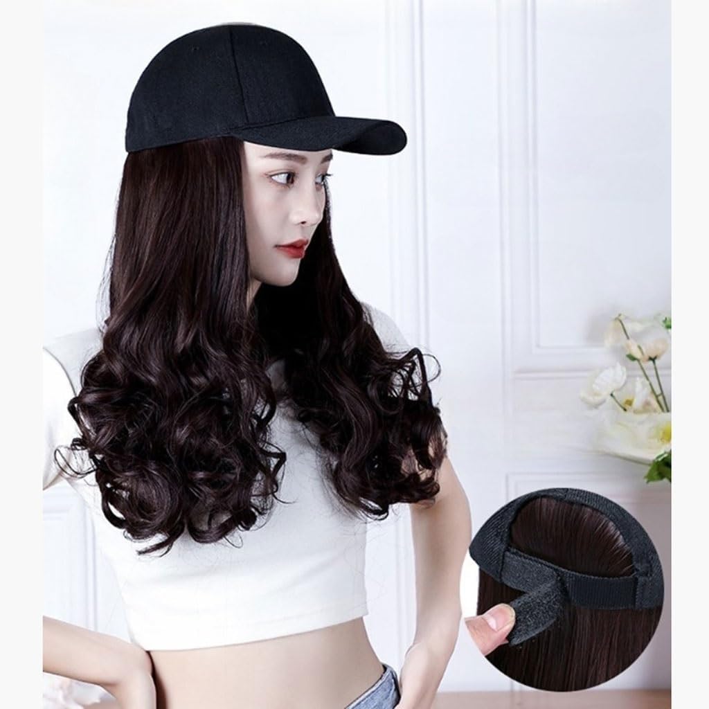 Wig Cap Hat Wig Fashion Breathable Peaked Cap Long Curly Wig Women's Synthetic Wig Women's Fashion Wig Hat Hair Extension Cap(A)