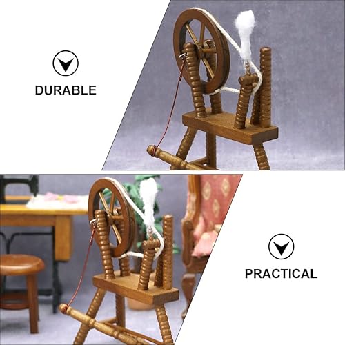 Miniatura 9 de 1: 12 Máquina de coser vintage casa de muñecas Máquina de enrollar a mano en miniatura Rueda giratoria de madera Mini accesorios de muebles para