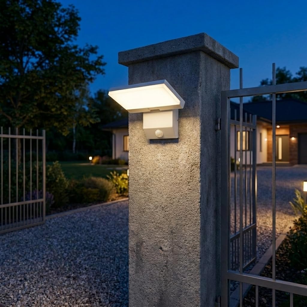 Außenwandleuchte, LED mit Bewegungsmelder, superhelle Lampe mit einstellbarem Abstrahlwinkel, Schutzart IP54, modernes Design, 1620 lm, 18 W, warmes Licht, (Farbe Weiß)