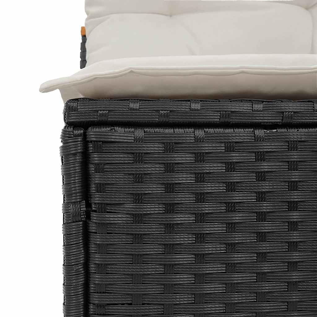 Divano Giardino Senza Braccioli 2 Pezzi Nero Polyrattan | Con cuscini bianco crema, fodera sfoderabile e lavabile, telaio in acciaio, design modulare