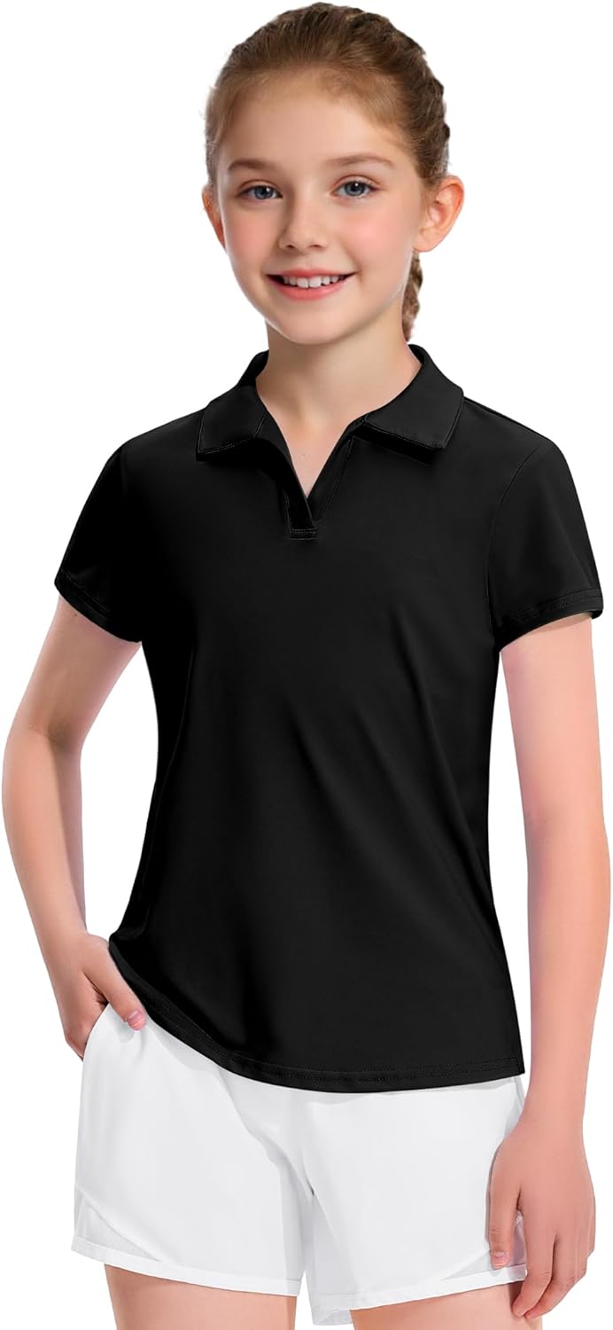 KEREDA Girls Polo Shirts Golf Tennis School Uniform Short Sleeve T Shirts V-Neck Collared Quick Dry Tops - Image 2