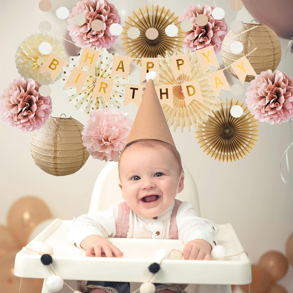 Geburtstagsdeko Beige Rosa Mädchen Deko Geburtstag Rosa Beige Boho Geburtstagsdeko Champagner Braun Pom Poms Dusty Rose Party Geburtstag Deko Altrosa Creme für Frauen
