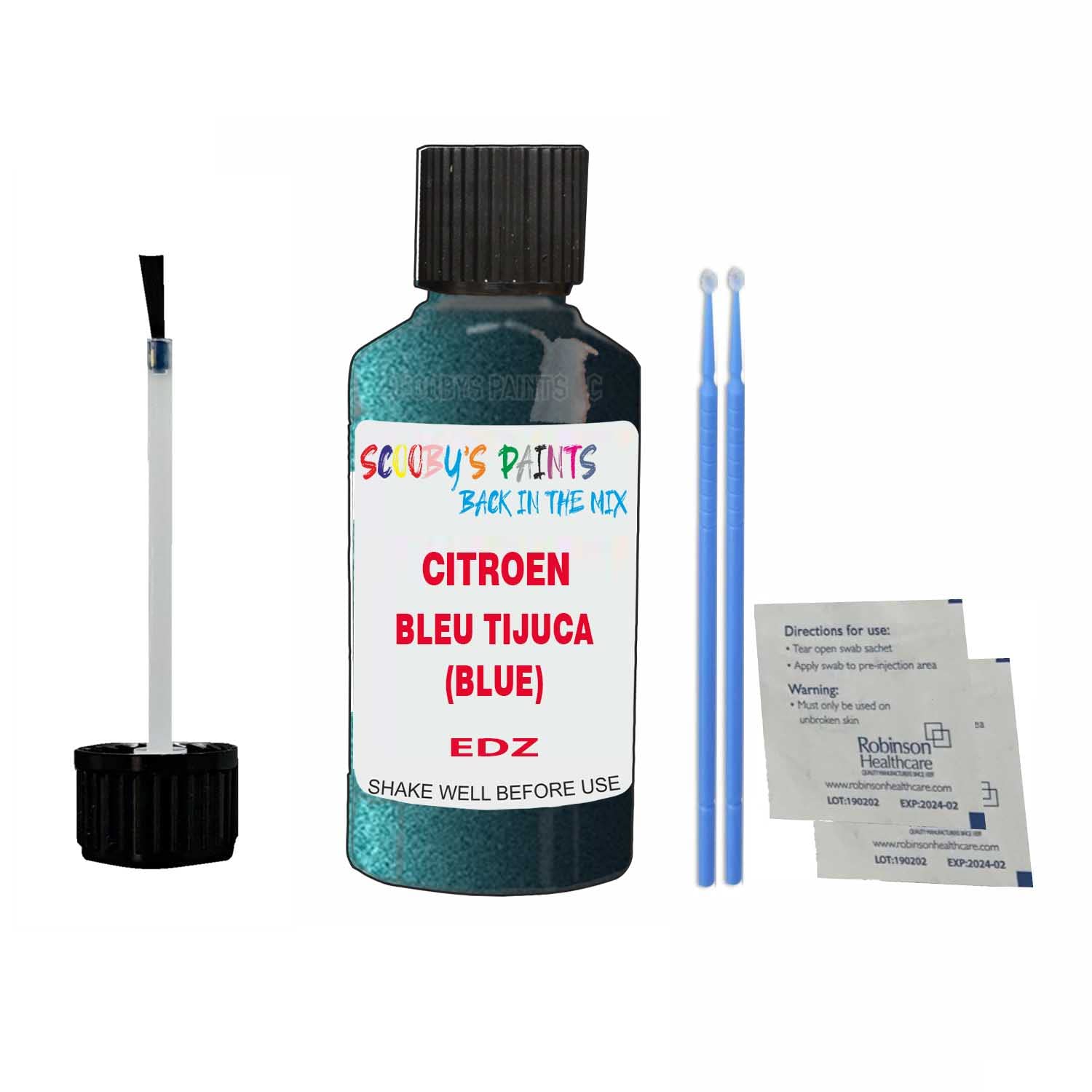 Scoobys Paints Back In The Mix Bleu Tijuca (Blue) Touch Up Paint For Citroen C5 Aircross Edz 2019-2021 30Ml Bottle Brush Scratch Stone Chip Repair Pen