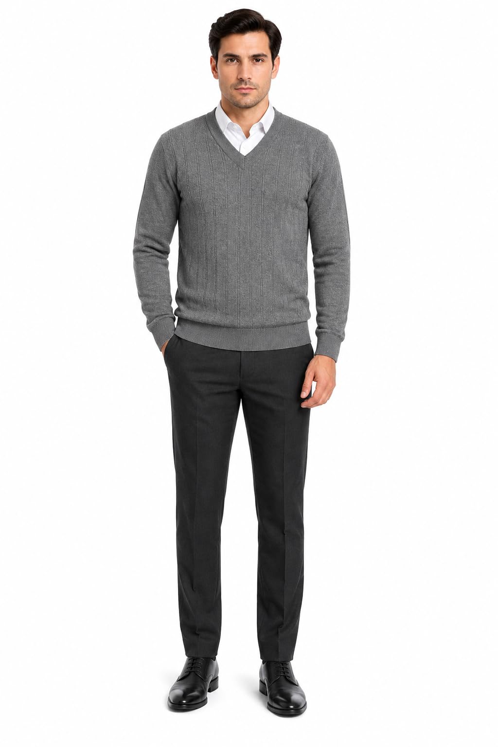 Men's Wool Blend Self Design V-Neck Sweater Full Sleeve Knitted Winter Pullover Soft Warm Regular Fit Casual & Office Wear Sweater Royal Blue-picture-40