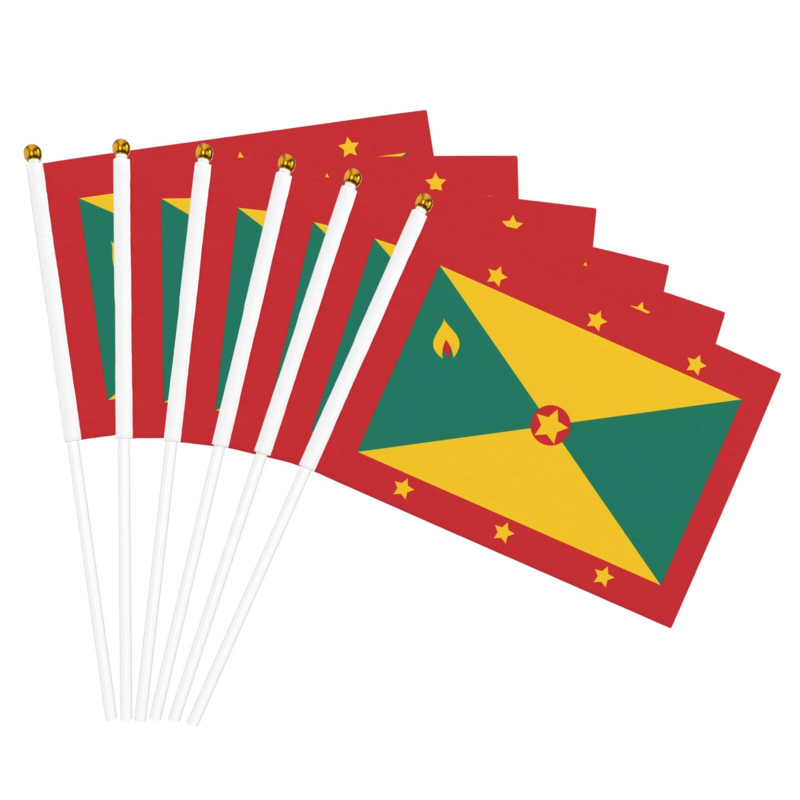 Flag of Grenada Double-Sided Hand Waving Flag 14x21cm Six Piece | Mini Stick Flag for Sports & Party