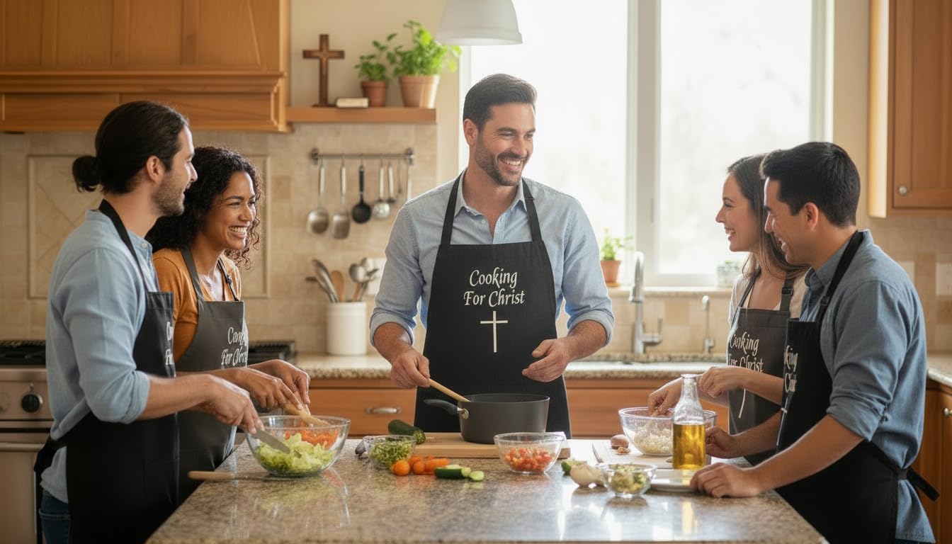 Cooking For Christ Christian Black Chef Apron, Evangelical Aprons, Religious Church Kitchen Linens - Image 2