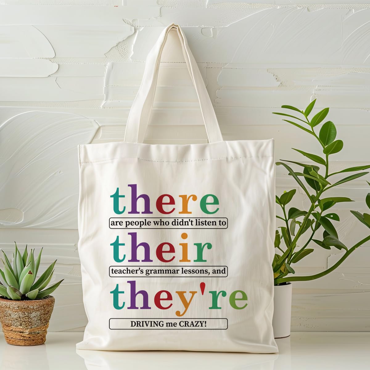 WDSXWH Teacher Canvas Totes, Their There They're Canvas Totes for English Teacher, Funny English Teacher Gift, Reusable Cloth Cotton Tote Bags, Casual Cotton Tote Bag for Work, Travel & Daily Use - Image 4