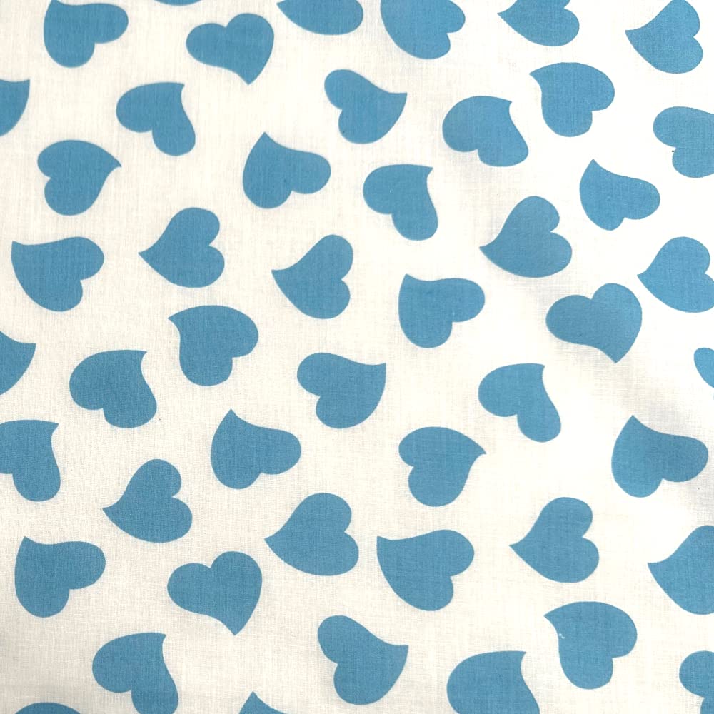 Polycotton Fabric Tossed Love Hearts Valentines Heart Romance (Price Per Metre) (Turquoise)