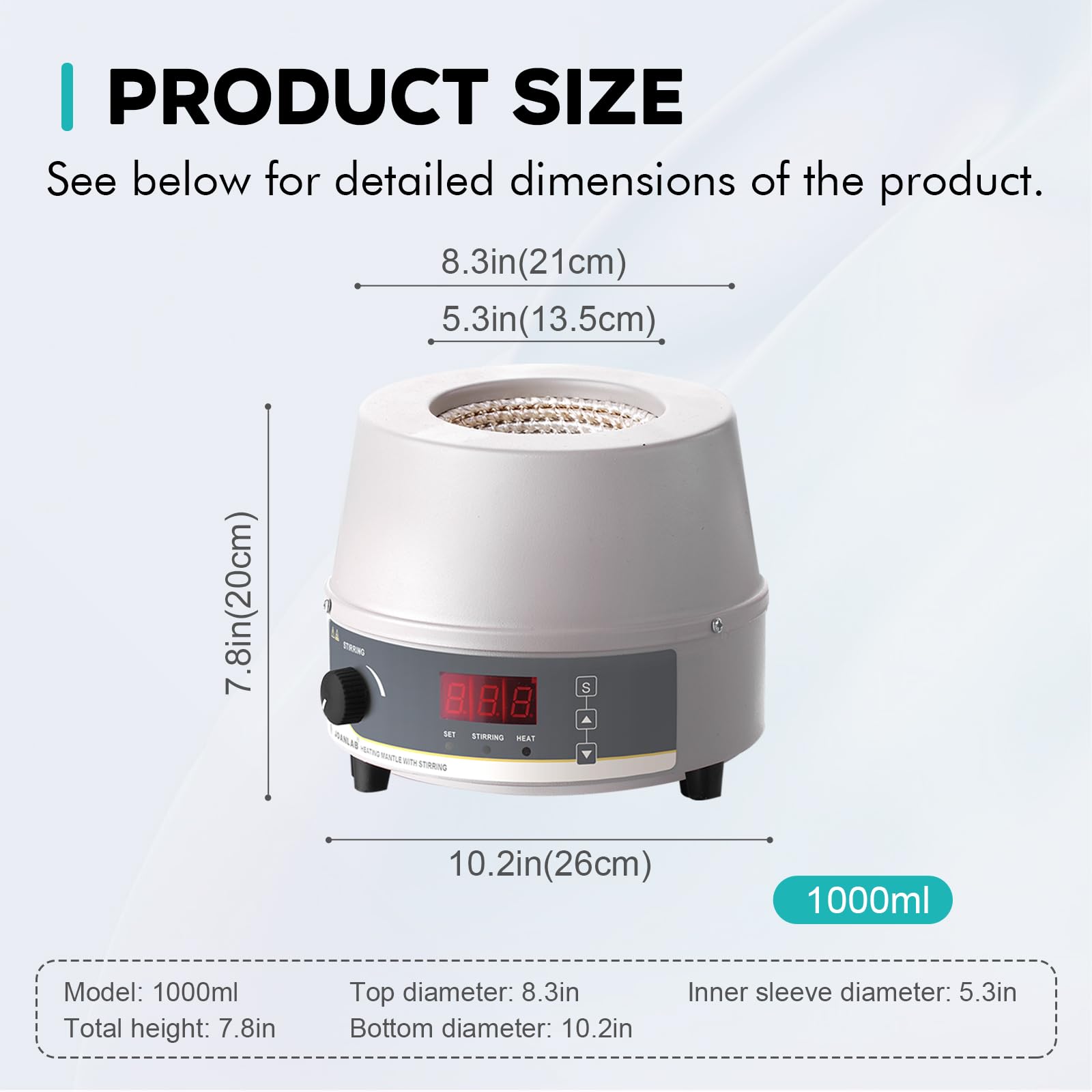 LAB FISH Magnetrührer mit Heizmantel 1000ml, 350W Labor-Thermostat mit Temperaturregelung, Digitalanzeige & Timer-Funktion