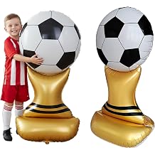 47in Soccer Trophy Balloons 2pcs, Giant Standing Foil Mylar Soccer Cup Balloons, Large Soccer Party Decorations for World Cup, Sports Events, Team Celebrations
