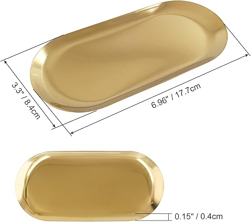 Miniatura 9 de Paquete de 2 bandejas decorativas de acero inoxidable, 7 pulgadas de largo, bandeja de almacenamiento de joyas, organizador de cosméticos para baño,