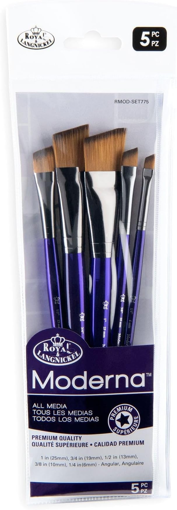 Royal & Langnickel Moderna Angular Brush Set for All Painting Mediums, 5pc