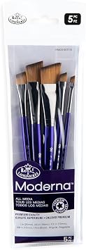 Royal & Langnickel Moderna Angular Brush Set for All Painting Mediums, 5pc