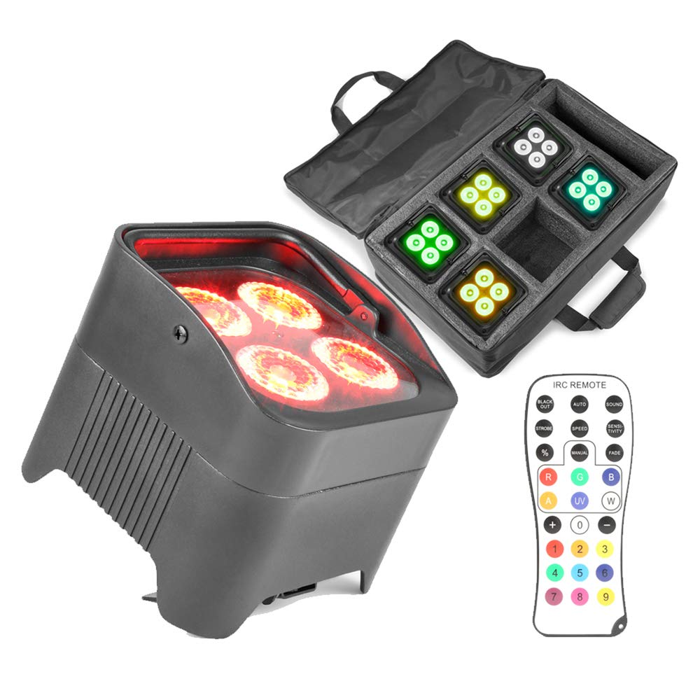 BeamZ BBP94 Wireless Battery Uplighters Kit, 6X Rechargeable RGBAW-UV LED Wall Washer PAR Lights with Soft Case, DMX & Remote, Wireless Lighting Set for Events, Weddings & Stage