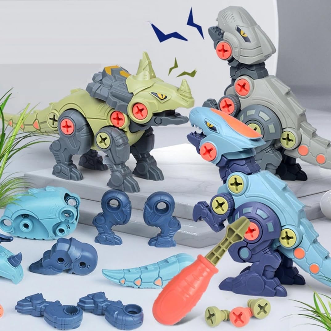 E-ROYAL SHOP Dinosaur Building Toys for Kids - Learning Play Kit with 4 Dinosaurs and Screwdrivers (Multi Color & Design)
