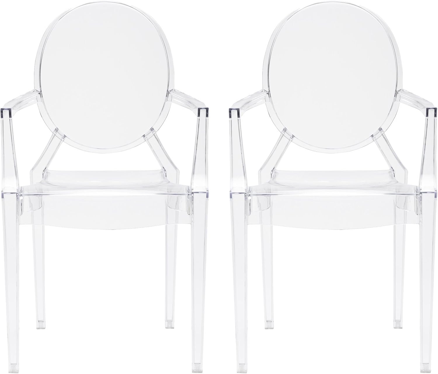 EdgeMod Burton Arm Plastic Dining and Patio Ghost Chair, Stackable, Fully Assembled, Suitable for Indoor & Outdoor, Clear (Set of 2)