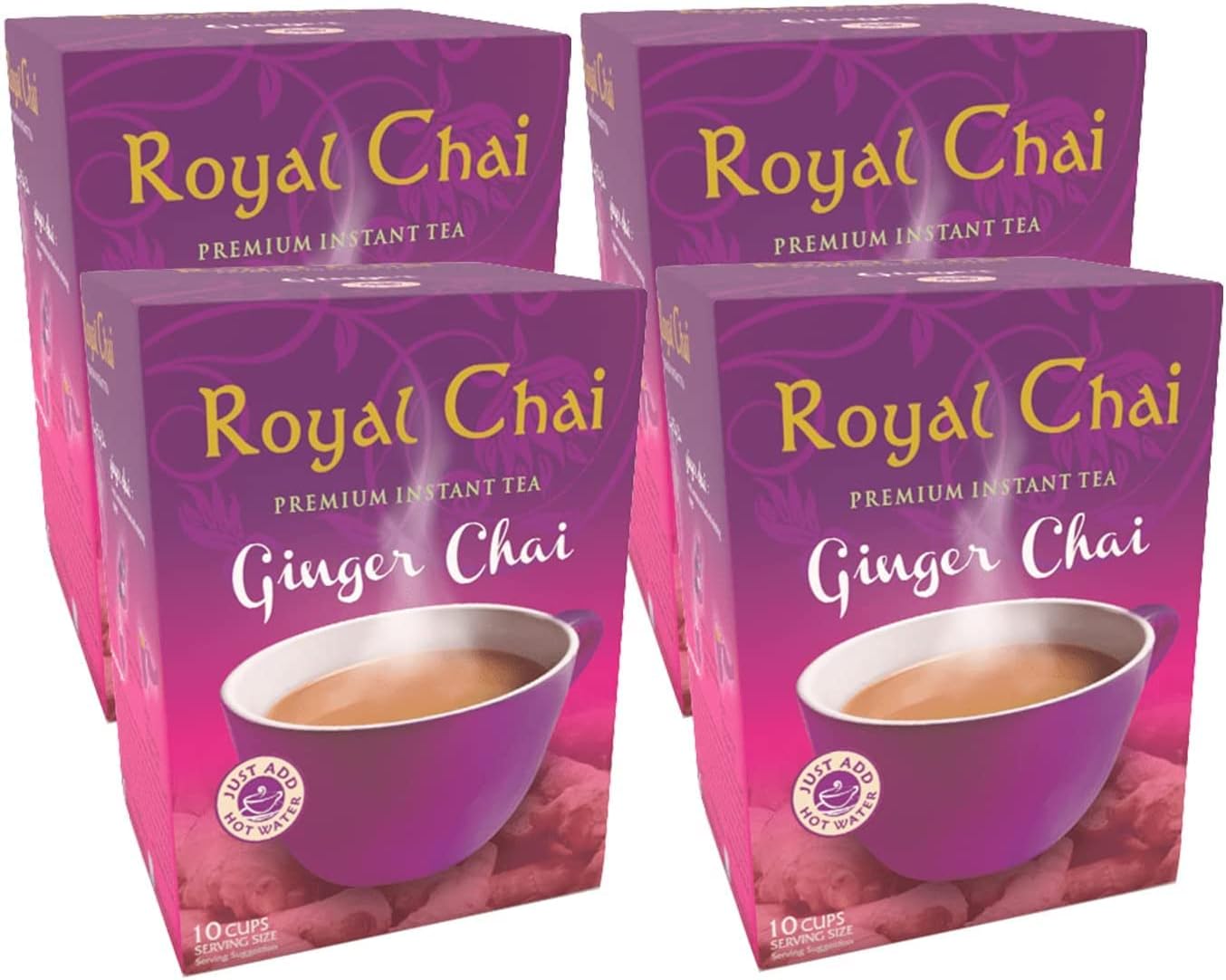 Royal Chai Ginger Unsweetened 180g (Pack of 4) Premium Instant Tea Ginger Tea Natural