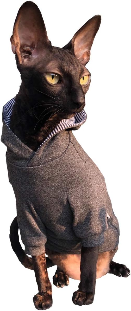 Sphynx Cat Dark Grey Hoodie Home Sweet Home KotomodaCatWear Cat Clothes for Naked and HairlessCats (Medium)