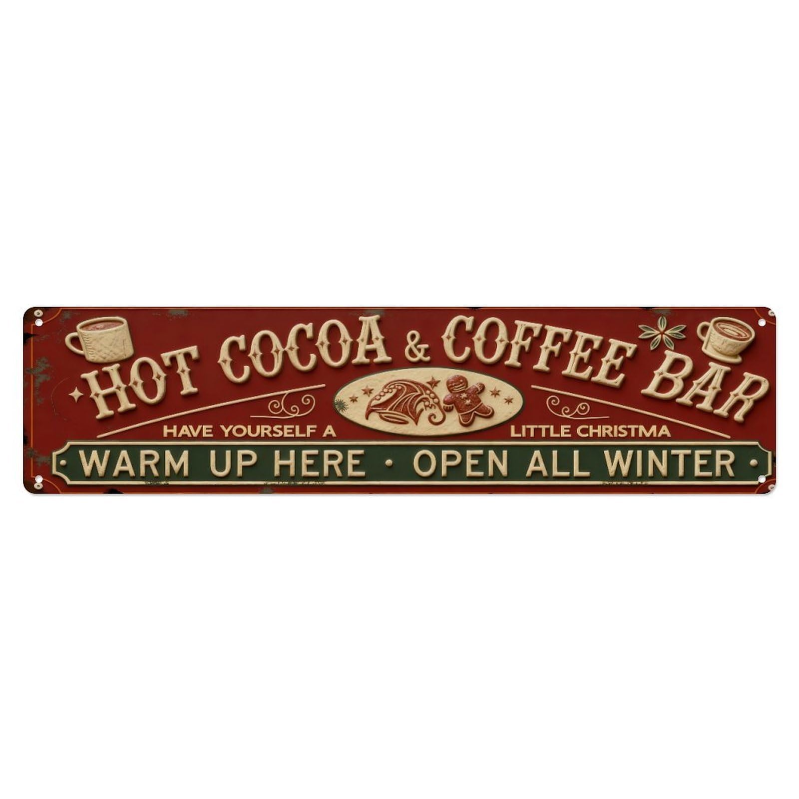 Hot Cocoa Coffee Bar Christmas Pattern Metal Tin Sign Plaque