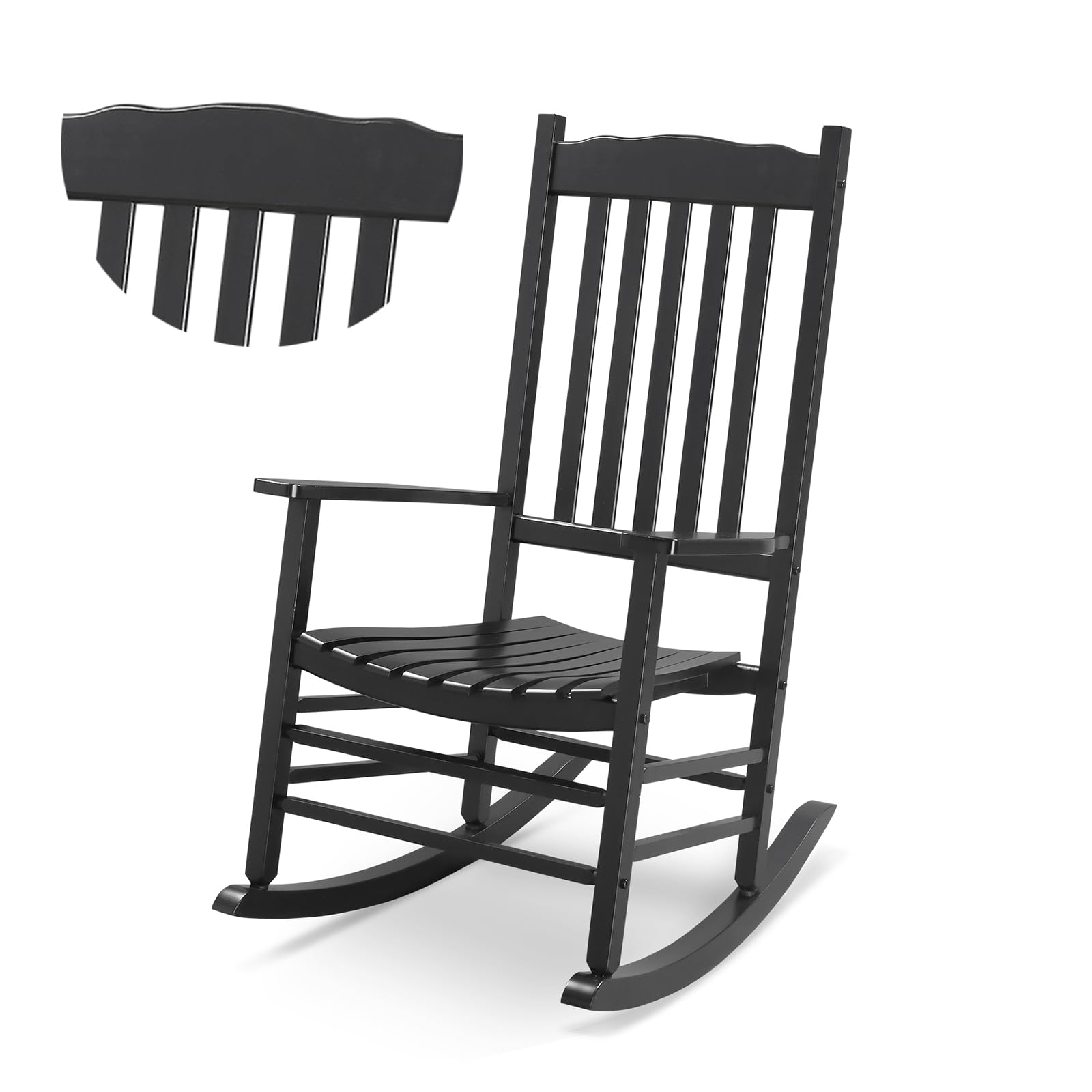 Outvita Outdoor Rocking Chair, Solid Wood High Back Rocker, All Weather Lounge Chair for Porch Patio Fire Pit Garden Backyard Deck Indoor, Wave Shape,