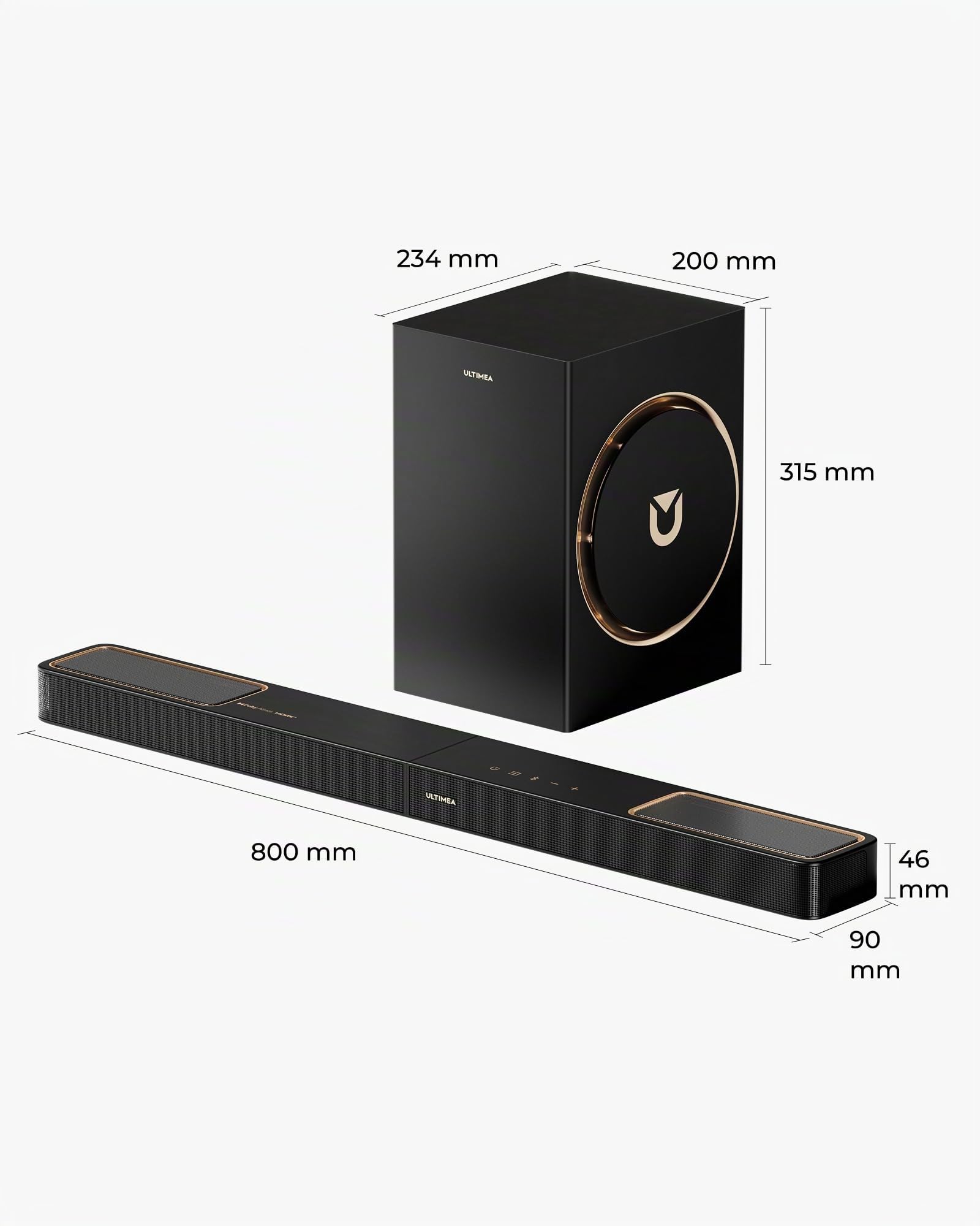 ULTIMEA 3.1.2ch Sound Bar con Dolby Atmos, Surround Sound System per Smart TV, Soundbar con subwoofer da 6,5 pollici per Home Theater, BT 5.4, HDMI eARC, Skywave F30 Boom