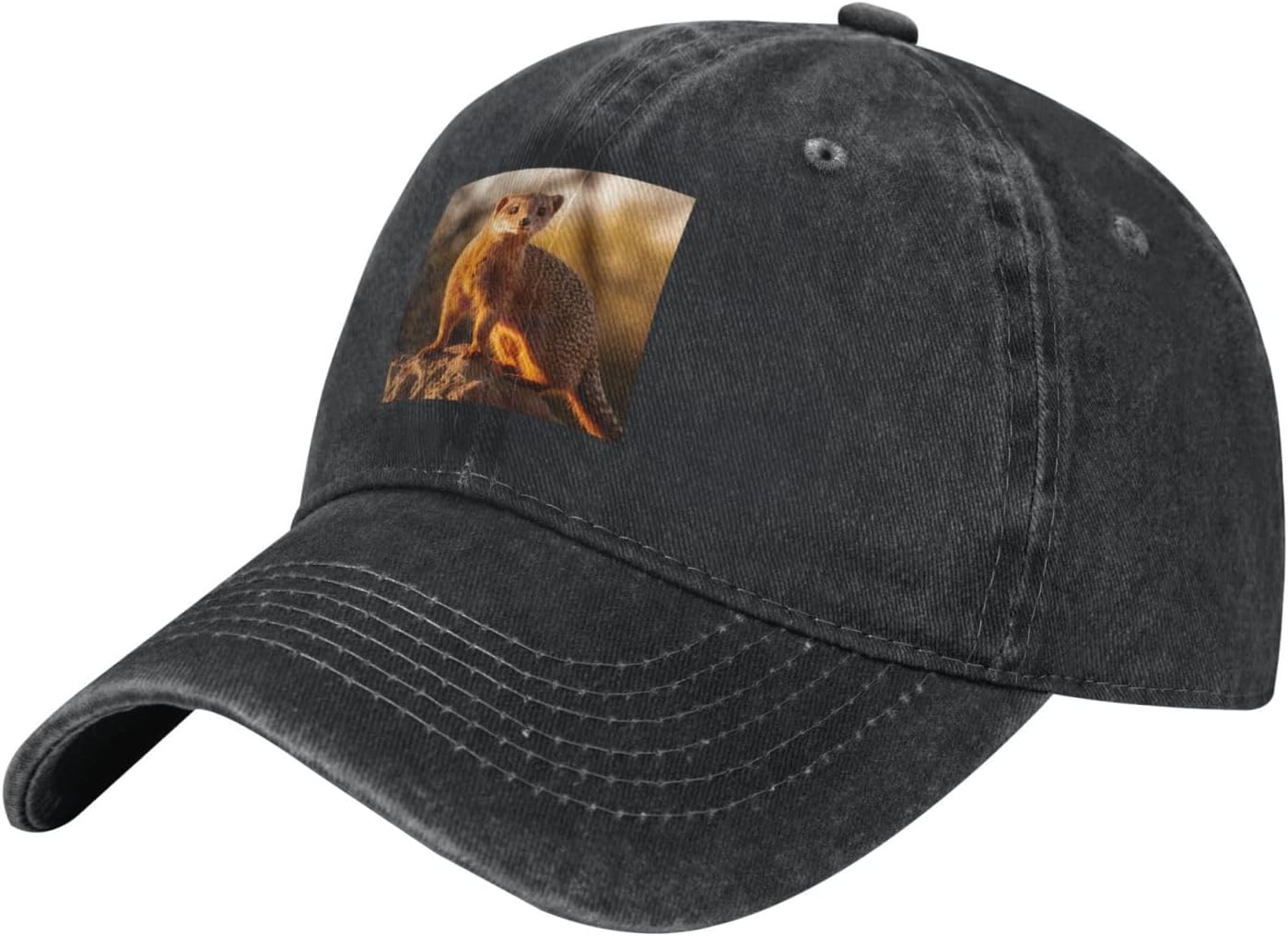 Black Baseball Cap hat Meerkat Printed Adjustable Strap, Cotton Classic for Men & Women, Breathable & Stylish