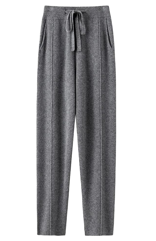 Womens Wool Pants Thin Harem Pants Knitted Carrot Pants Autumn and Winter Loose Granny Pants Gray