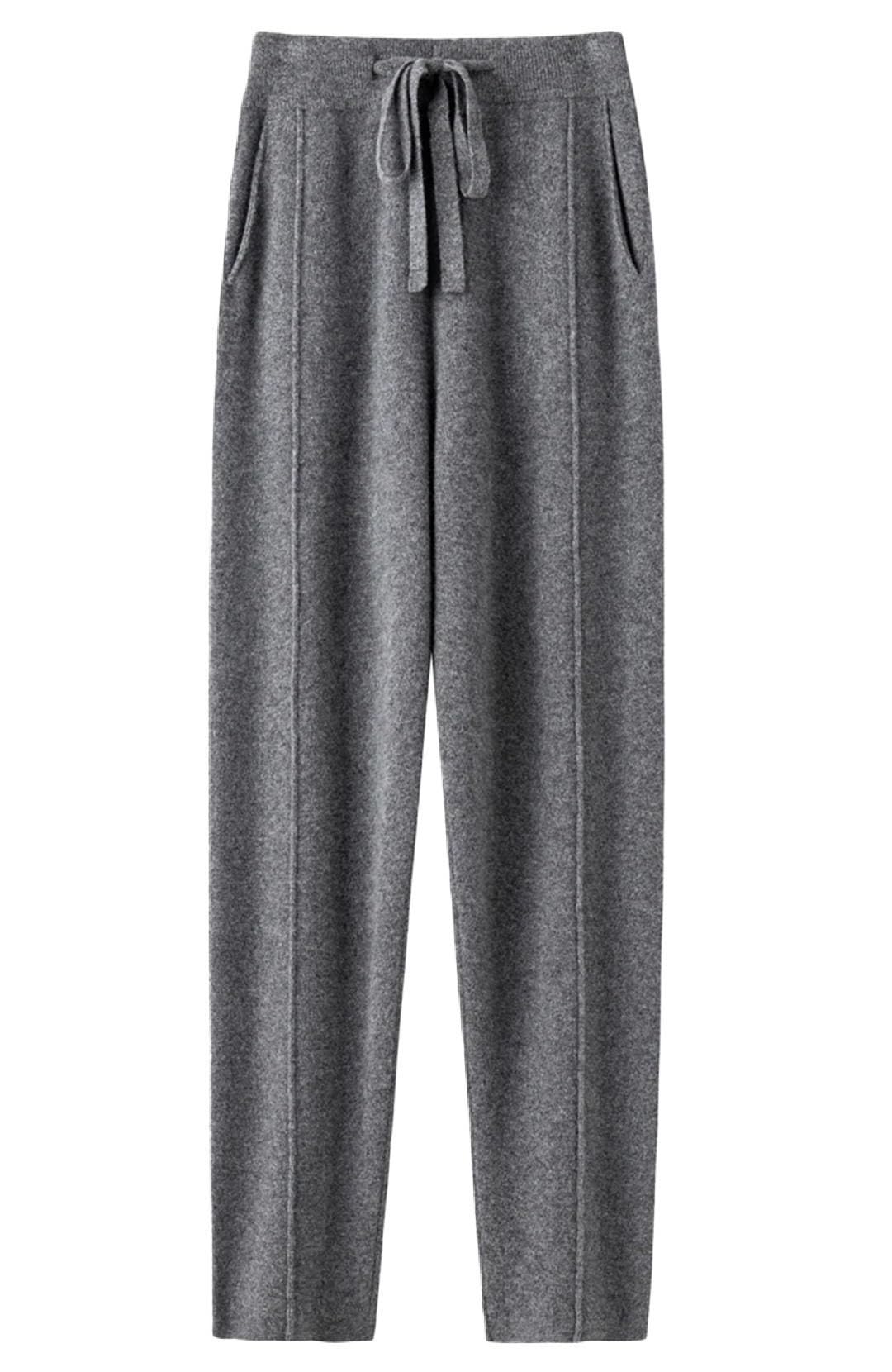 Womens Wool Pants Thin Harem Pants Knitted Carrot Pants Autumn and Winter Loose Granny Pants Gray