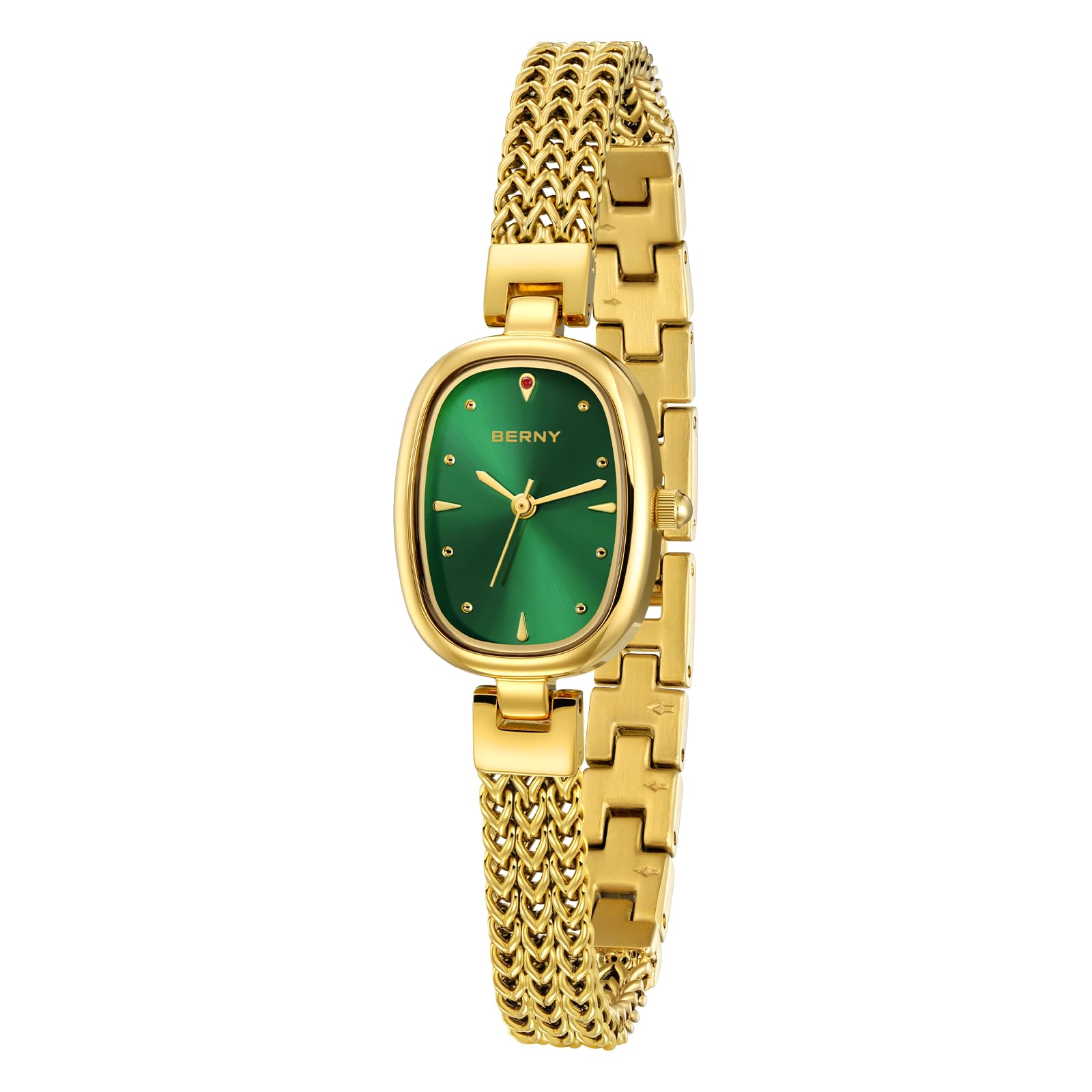 BERNY Gold Uhr für Frauen Quarz Uhr Ungleichmäßig Quadratisches Zifferblatt Modischer Zeitmesser Wasserresistente Armbanduhr