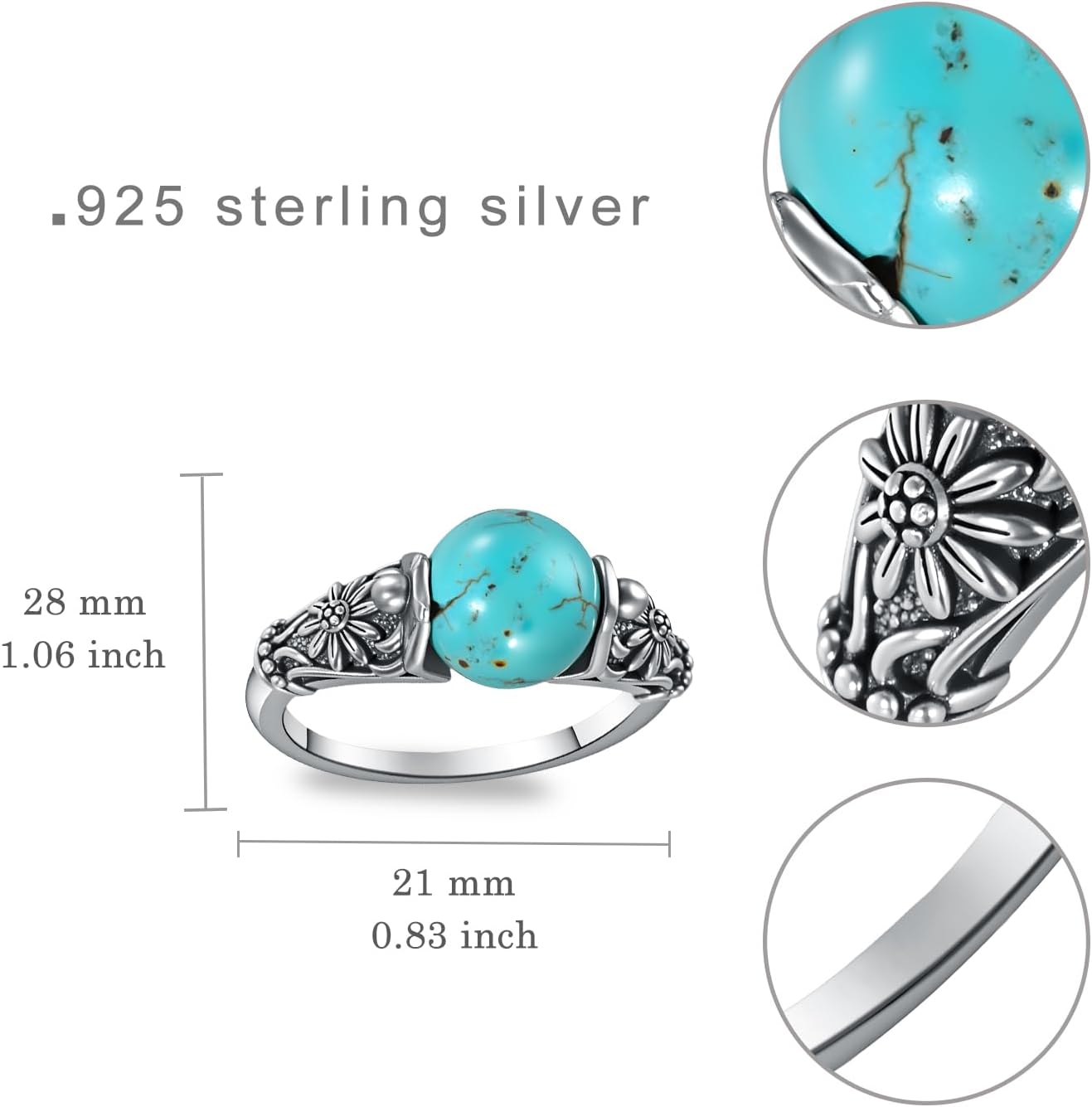 Turquoise Anxiety Ring Sterling Silver Anxiety Relief Rings Turquoise Spinning Jewelry Gifts for Women