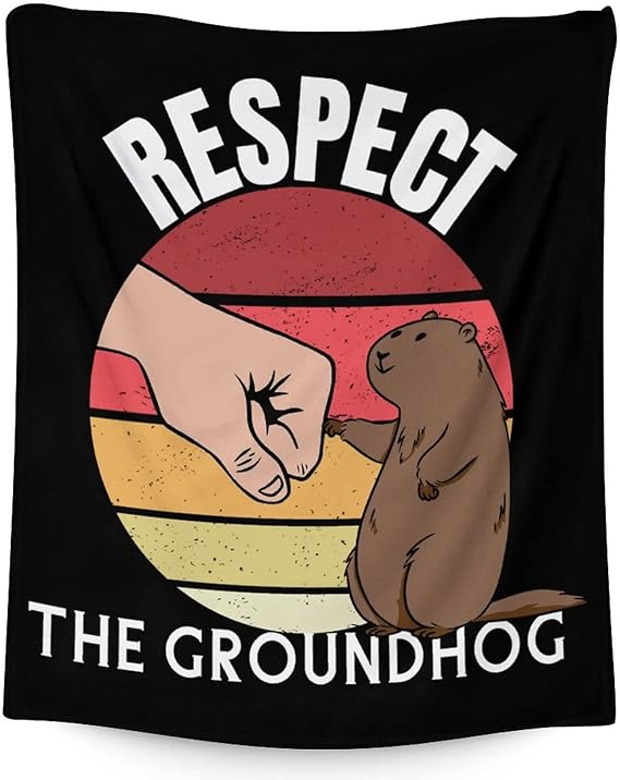 Groundhog Throw Blanket - Soft, Fuzzy & Warm - 40x50 Inches Flannel Blankets for Travel, Office - Black Funny Throws Gift for Girls, Boys