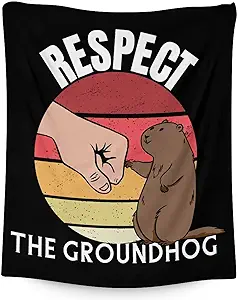 Groundhog Throw Blanket - Soft, Fuzzy & Warm - 40x50 Inches Flannel Blankets for Travel, Office - Black Funny Throws Gift for Girls, Boys