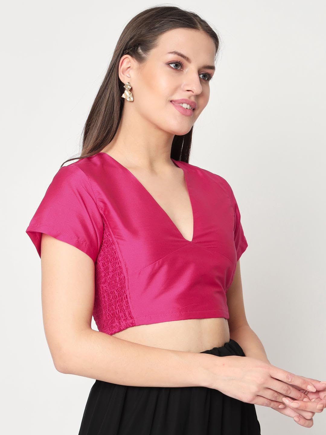 studio rasa Women's Silk Blend Stretchable Regular Fit Short Sleeve Blouse for Wedding Party Festive Ethnic (Tpwc423Bl18S_Pink_Small) 1