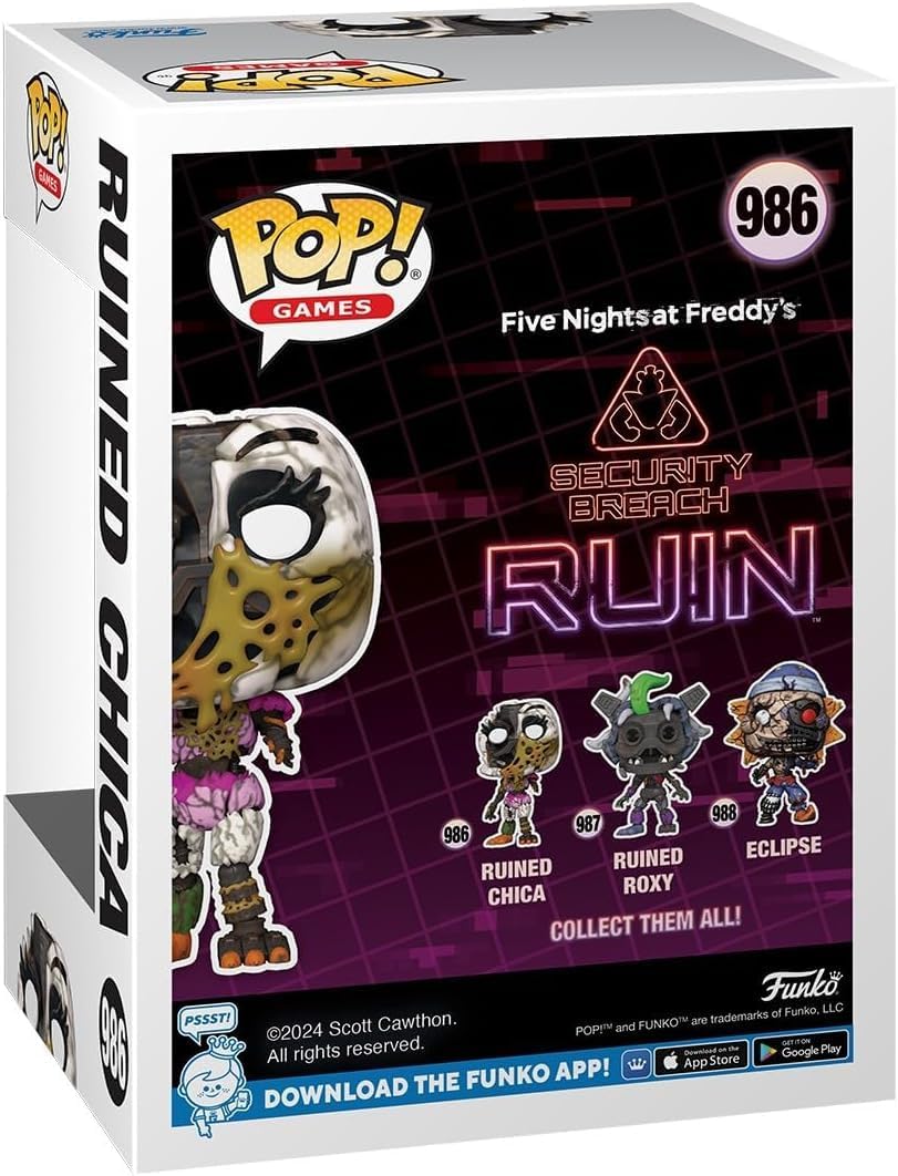 POP Five Nights at Freddy's: Security Breach - Ruined Chica Funko Vinyl Figure (Bundled with Compatible Box Protector Case), Multicolor, 3.75 inches
