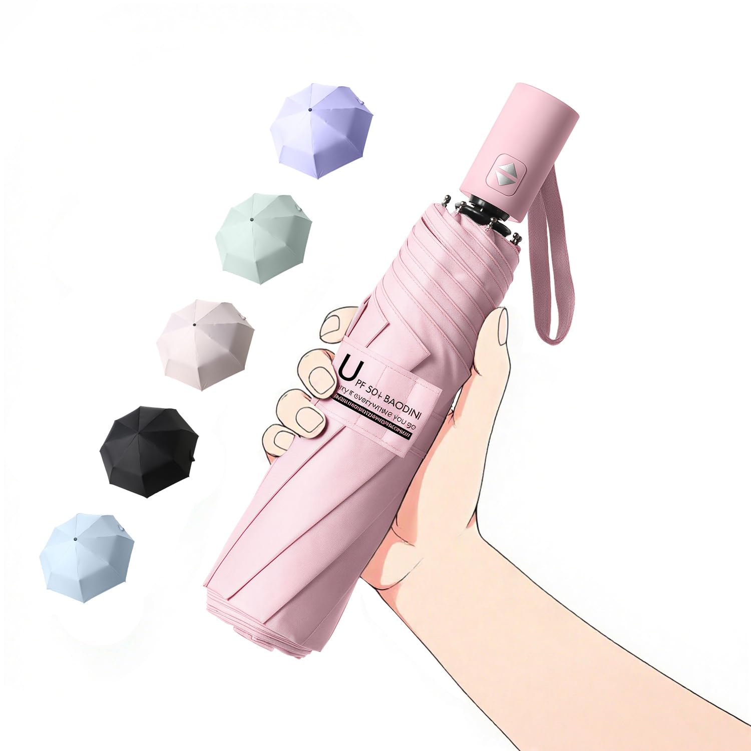 BAODINI Small UV Protection Travel Umbrella Compact for Rain and Sun UPF 50+ 41 inch Portable Umbrella for Women and Men