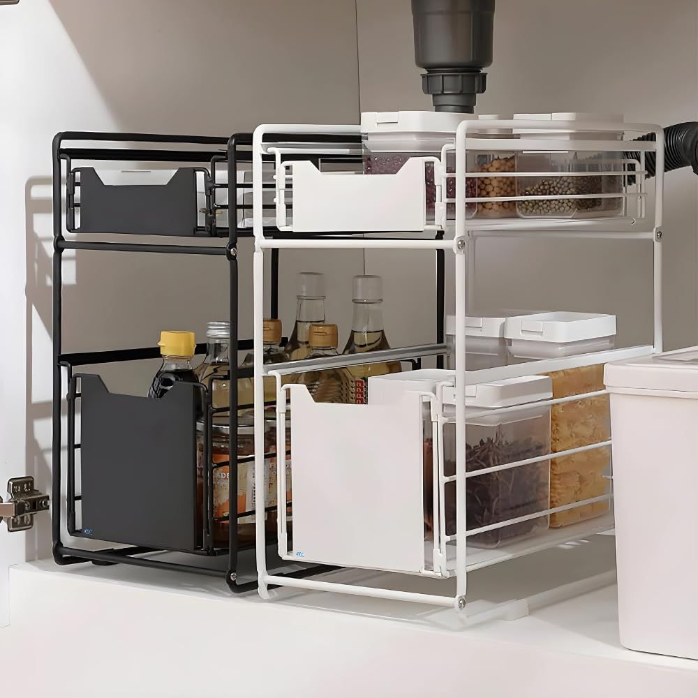 S.I.C Organizador Debajo del Fregadero,con cestas deslizantes extraíbles,para de armarios, encimeras, escritorios, para casa, Oficina, baño, Cocina, Habitaciones (Negro)
