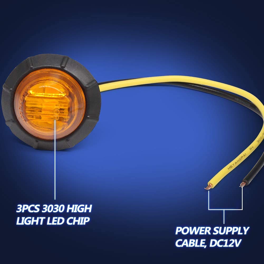 Biqing 20X Luce Laterale da Camion rotonda Ambra, 3/4" Led Indicatori Laterali LED Fanali Posizione 12V/24V impermeabile Universale per Camion Caravan Camper Rimorchio Bus 4 Pcs