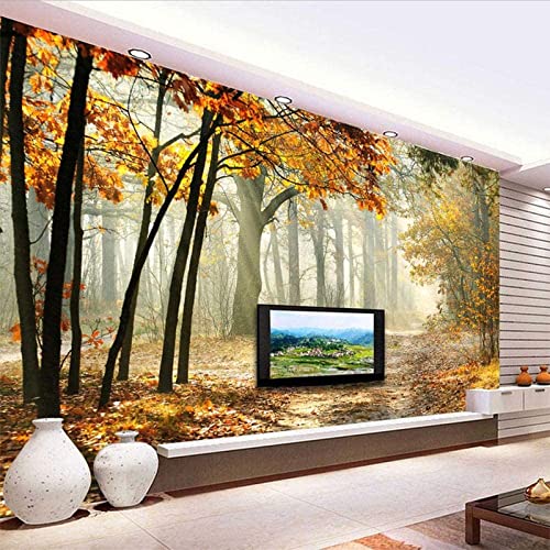 Papier peint mural 3D forêt d'automne, solution mur salon sombre 200x150 - 4