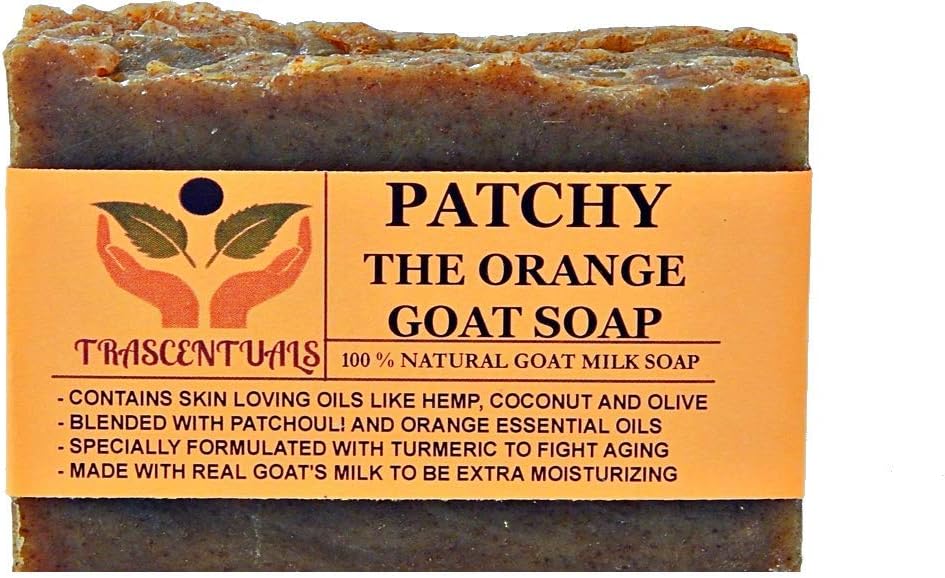 TRASCENTUALS Turmeric Soap With Patchouli Oil Goat Milk and Orange Essential Oil 100% Natural and Handmade 5 OZ BAR Comes in Gift Box Contains Coconut Olive Hemp Oil (1 Pack)