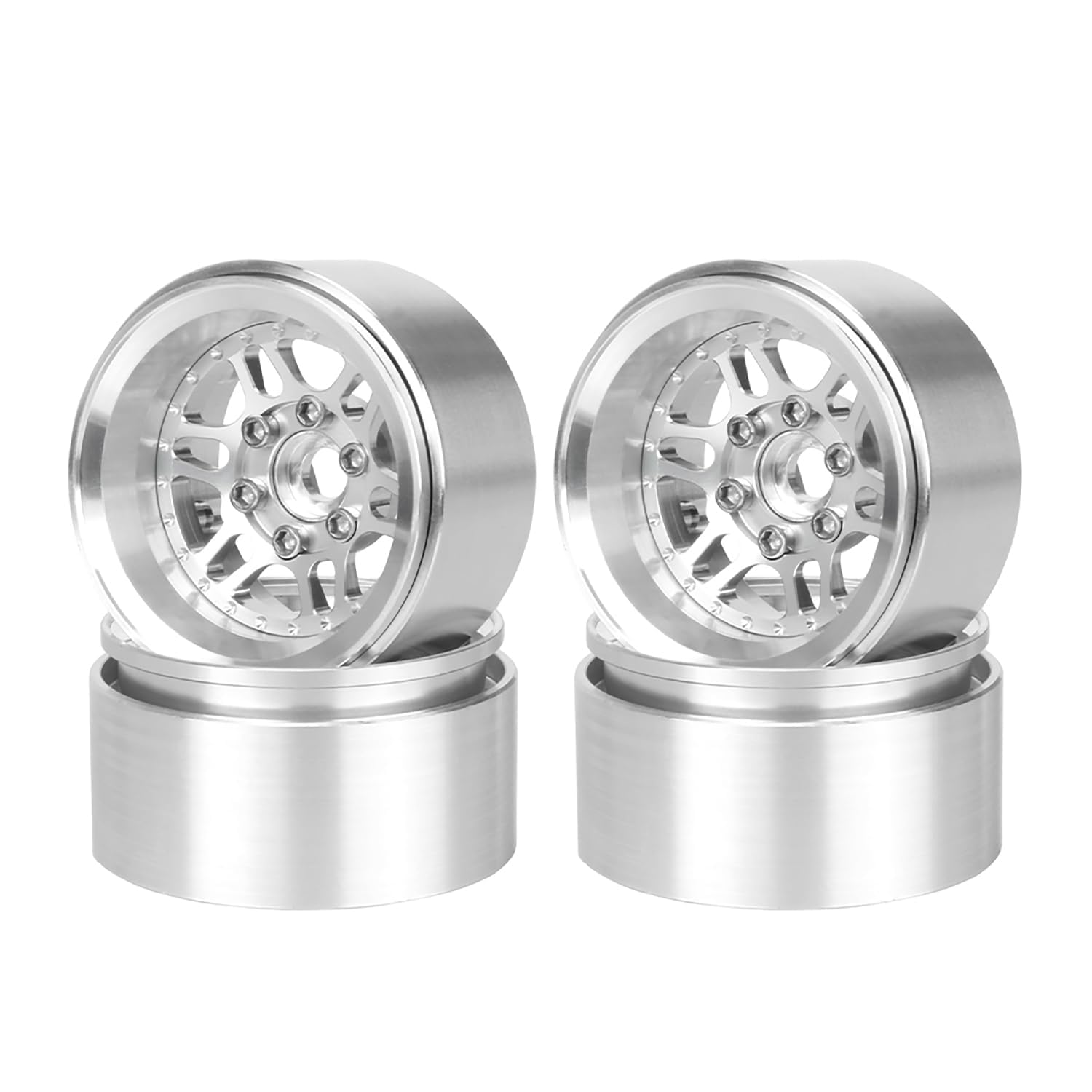KINGCOO 4Stück 1.9 Zoll Beadlock Räder Felge Offset-10mm Aluminium Metall Radnabe Rad für 1/10 RC Rock Crawler Auto für Axial SCX10 TRX4 Gen8 TRX6 D90 Upgrade Ersatzteile(Silber)