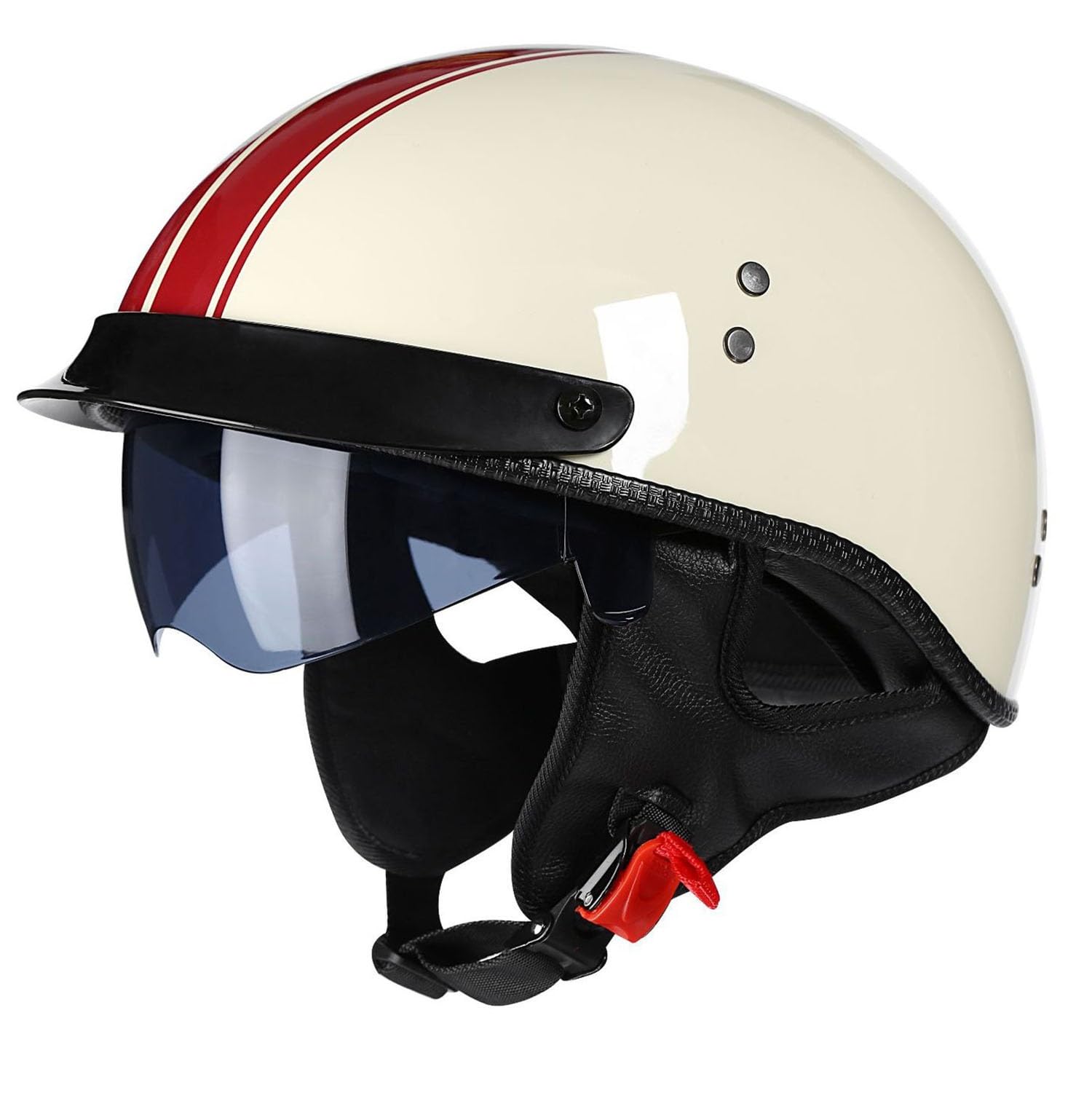 Kask motocyklowy w stylu niemieckim, vintage, kask motocyklowy z otwartą twarzą, z homologacją ECE, półkask w stylu retro, z osłoną przeciwsłoneczną