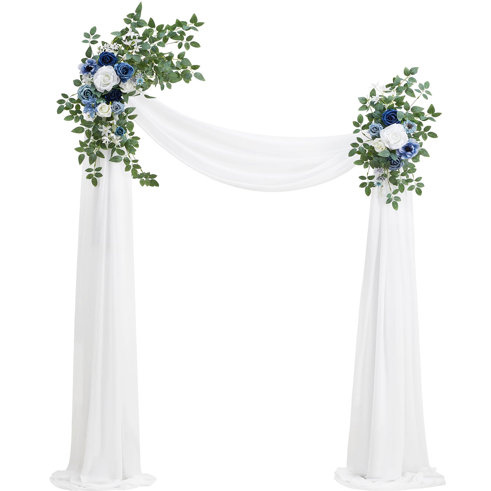 Serwalin Arch Flowers with Drapes Kit (𝗣𝗮𝗰𝗸 𝗼𝗳 𝟯), 2 Pcs Blue Wedding Flowers Swag with 1 Pc Drapes Fabric for Wedding Decoration Ceremony Reception Arch Decor