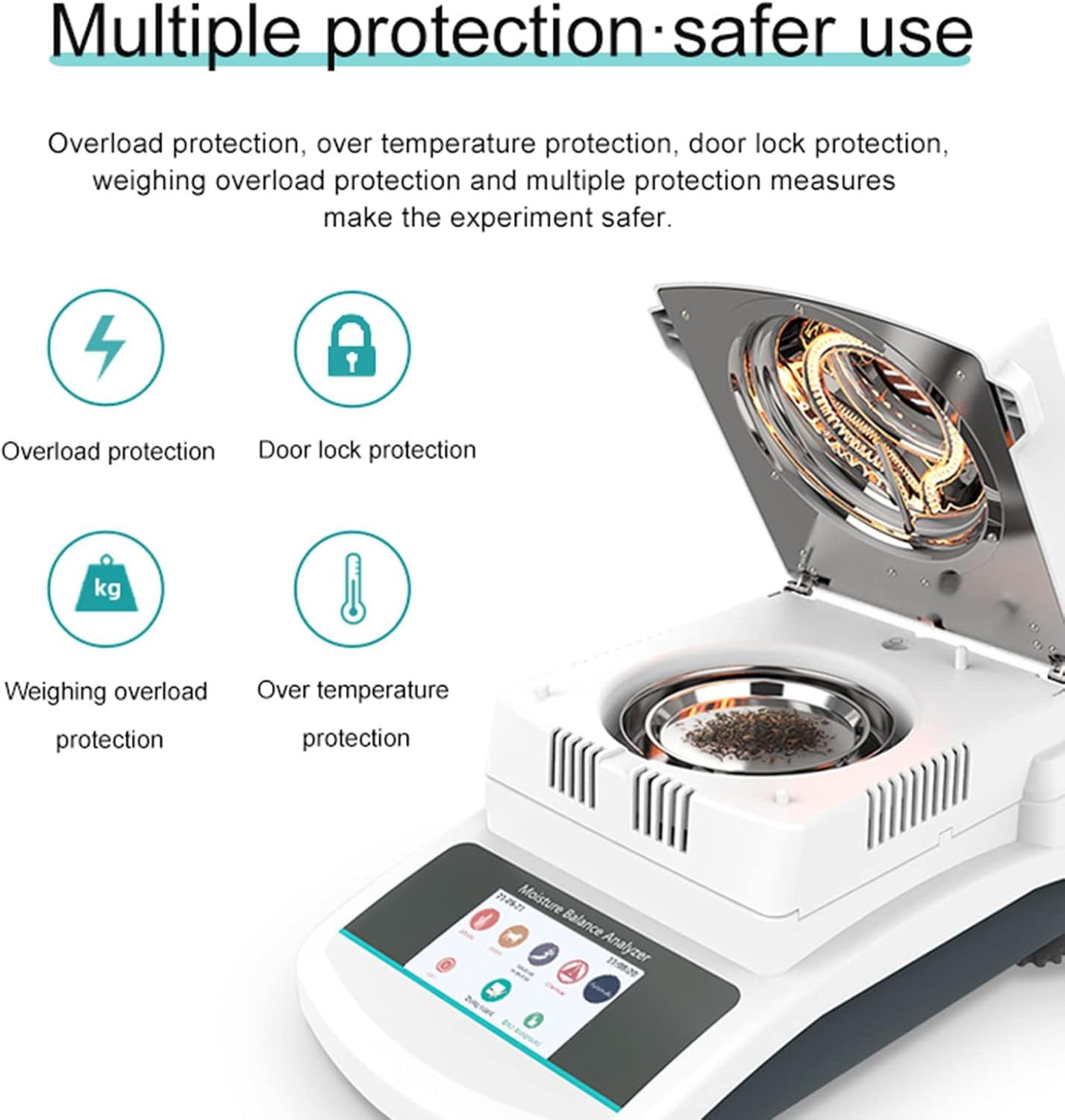 Analizador de humedad, calentamiento uniforme con almacenamiento de datos, temporizador de temperatura ajustable para alimentos, investigación agrícola, prueba de humedad en polvo, 100 g/0,01 g