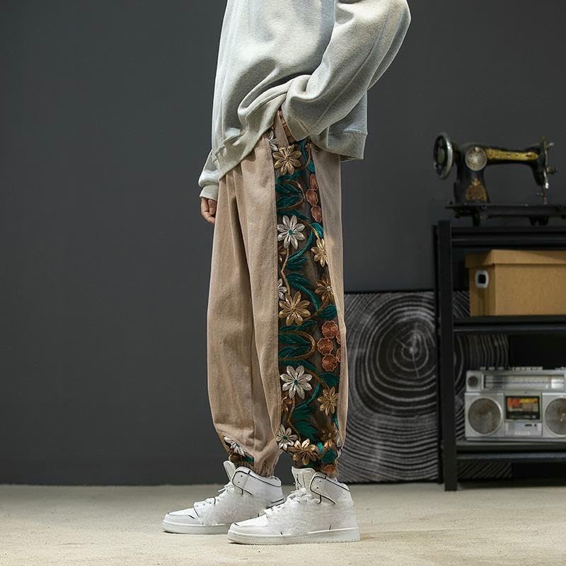 Sarouel homme rétro brodé chinois ample de mi-saison - 6