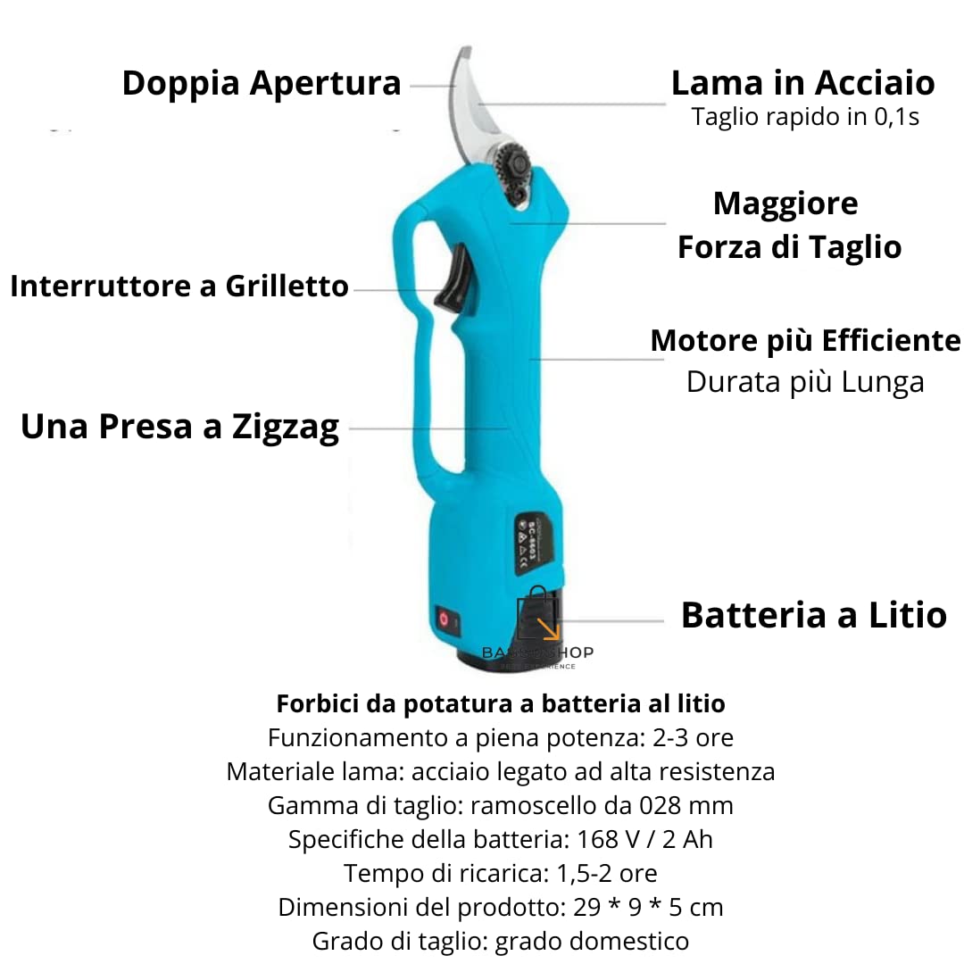 Accu-snoeischaar, 48VF Elektrische Snoeischaar Snoeischaar Met 9000mAh Lithium- Batterij Efficiënte Fruitboom Bonsai Snoeischaar Voor het snoeien van bomen(2 battery